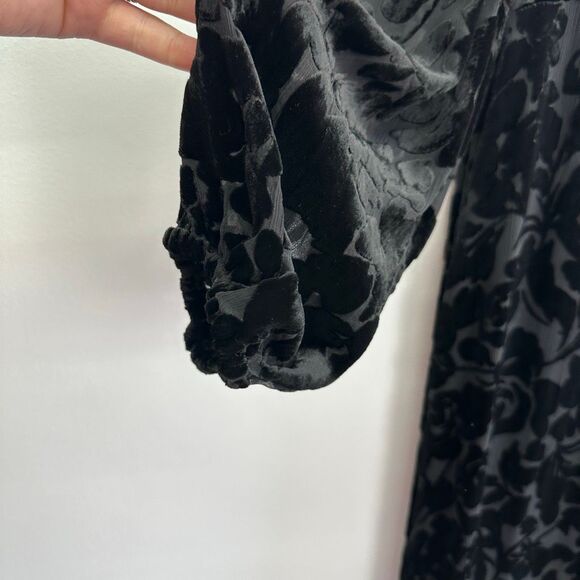 Johnny Was Jade Women’s Black Jacquard Velvet Burnout Silk Blend Wynnter Midi Dr - Picture 8 of 15